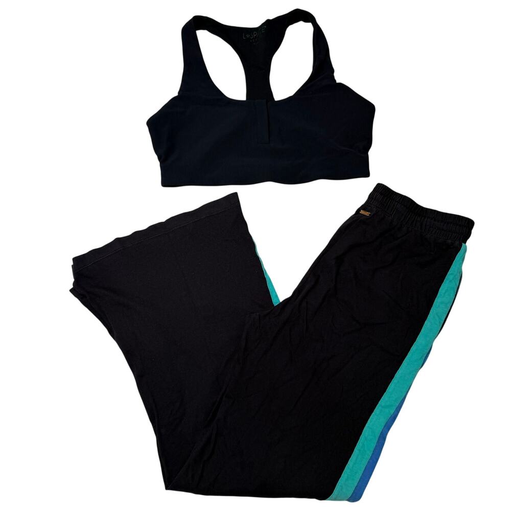 LSpace 2P Matching Set Sports Bra Top XL w/ Long Pants M |Blue | Womens